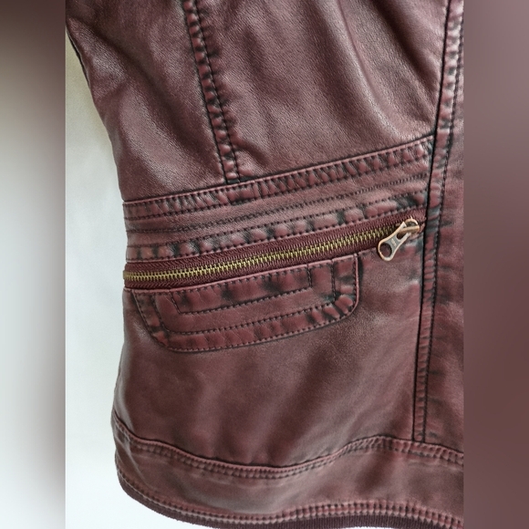 Like New!Burgundy Merlo Maroon Faux Fall Winter SONOMA Leather Jacket (#1,240) - Picture 3 of 9